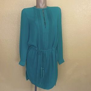 GREYLIN Green Dress Drawstring Adj Waist, Pleated XS